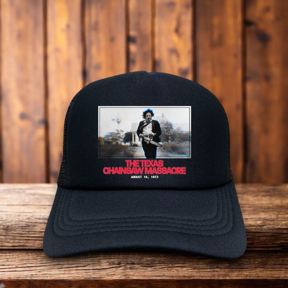 Texas Horror Movie Mens Trucker Hat Black 70s Cult Classic Slasher Farmhouse